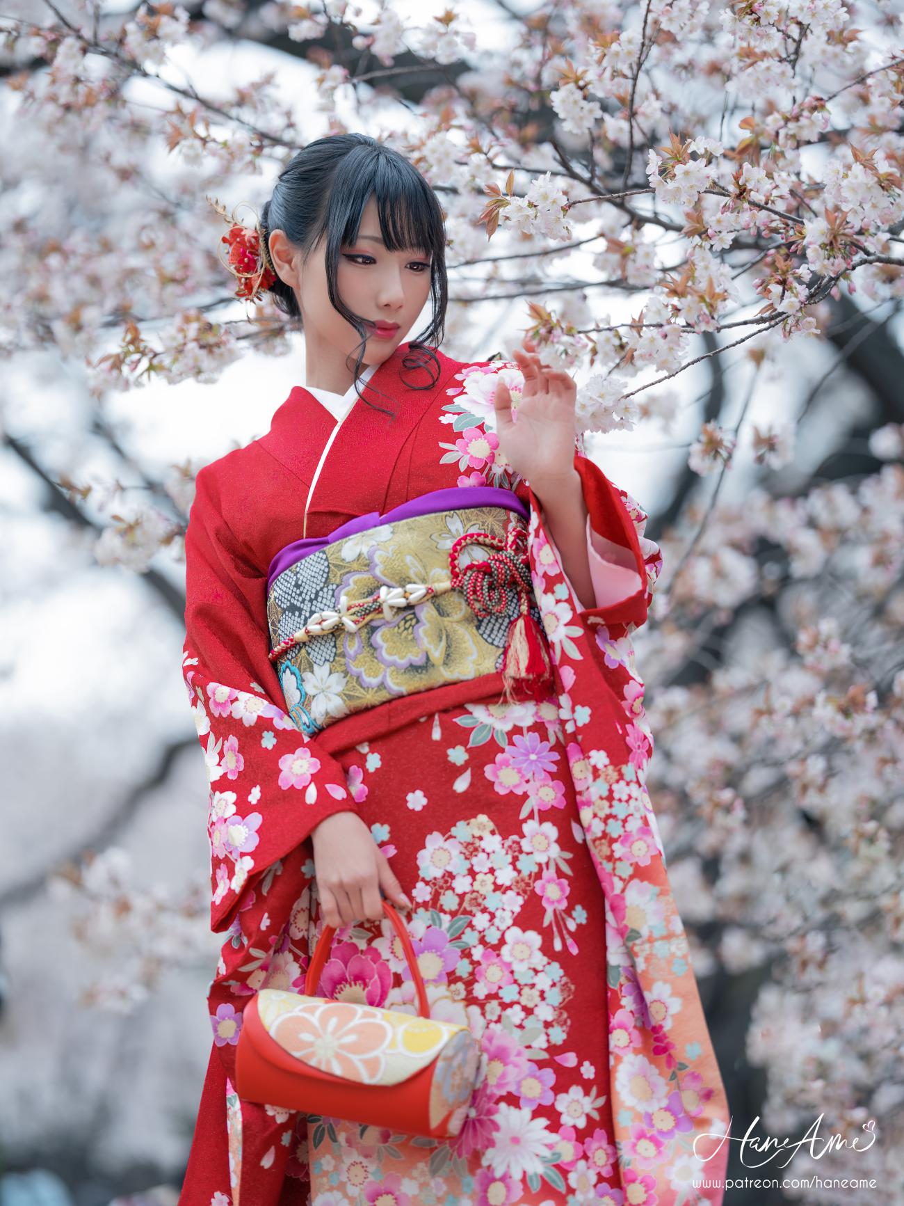 Hane Ame 雨波写真 赤紅和服-COS世界